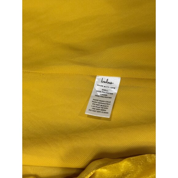 NEW Lulus XL Yellow Ruffled Cold Shoulder Maxi Wrap Satin Dress Formal Gown Chic - Picture 8 of 13